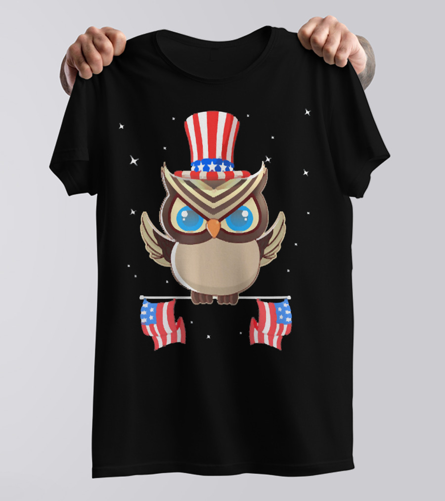 Patriot Owl With Stars And Stripes American Independence Day T-Shirt