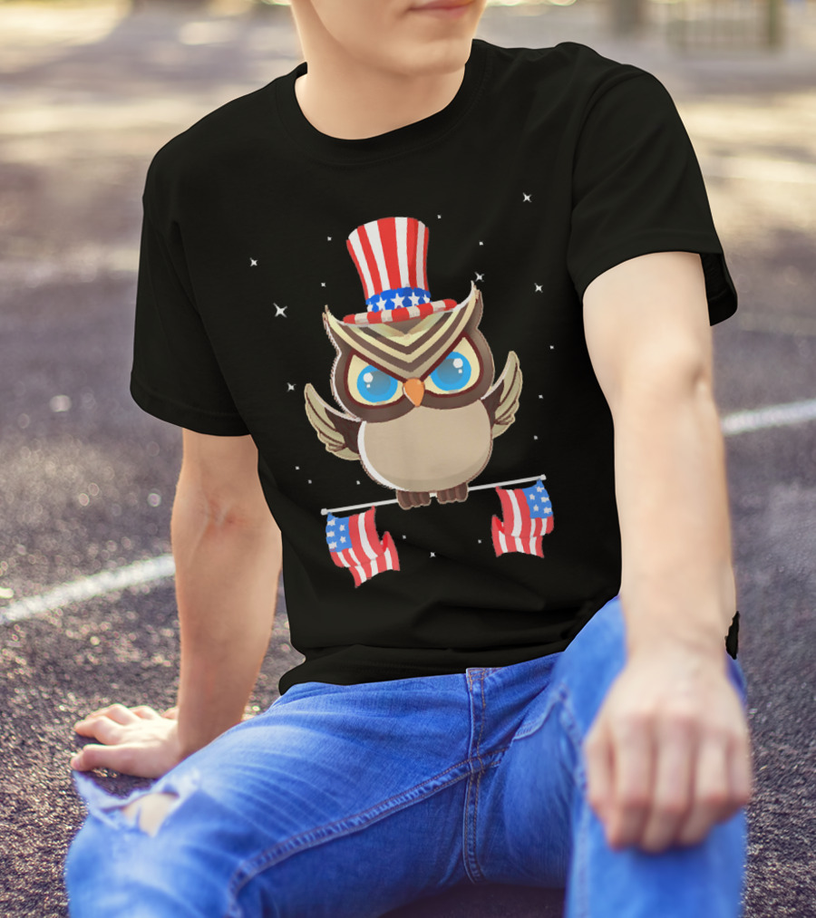 Patriot Owl With Stars And Stripes American Independence Day T-Shirt