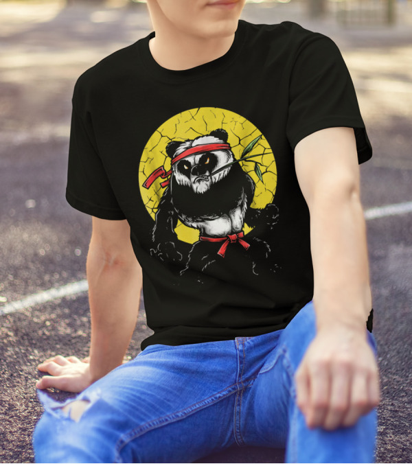 Panda Warrior Martial Arts Combat With Bamboo And Red Headband T-Shirt