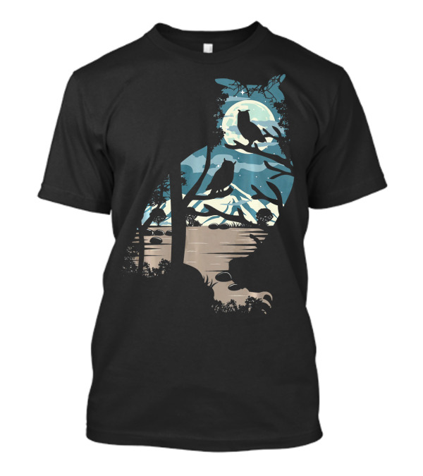 Owl Nature Mountain Moon Night Silhouette Scene T-Shirt