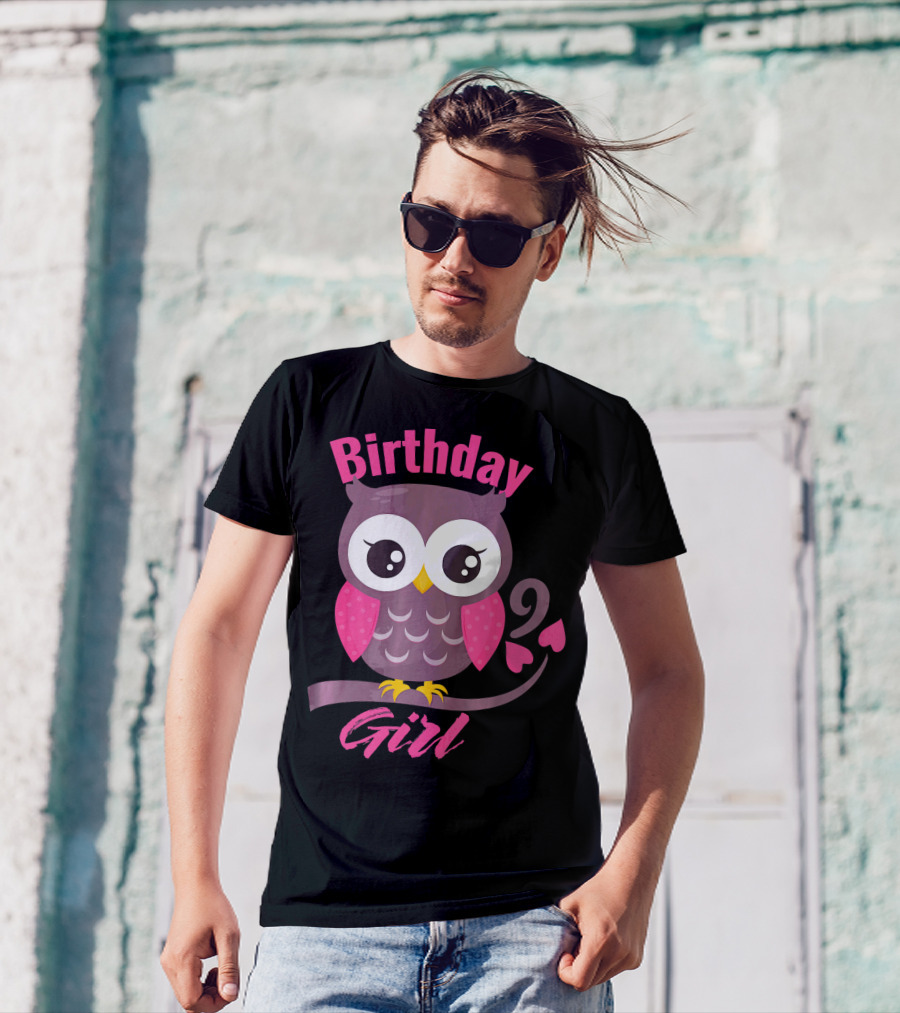 Birthday Girl Owl On A Tree Branch Character Funny 9th T-Shirt