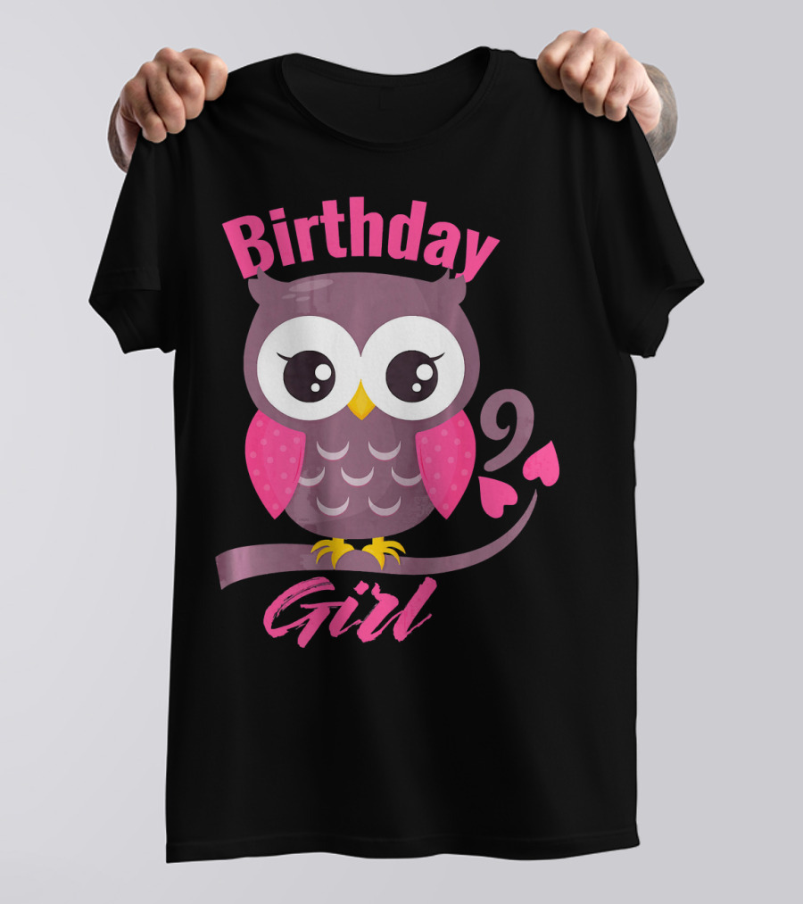 Birthday Girl Owl On A Tree Branch Character Funny 9th T-Shirt