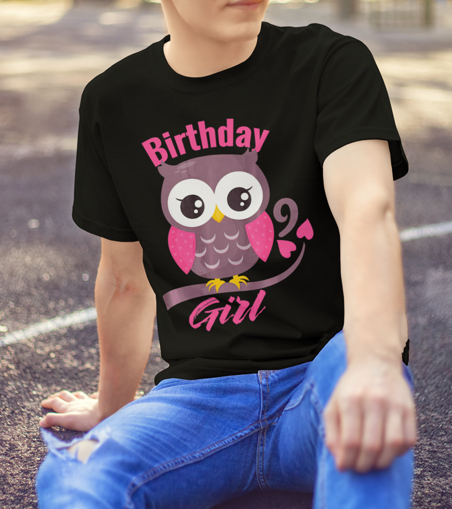 Birthday Girl Owl On A Tree Branch Character Funny 9th T-Shirt