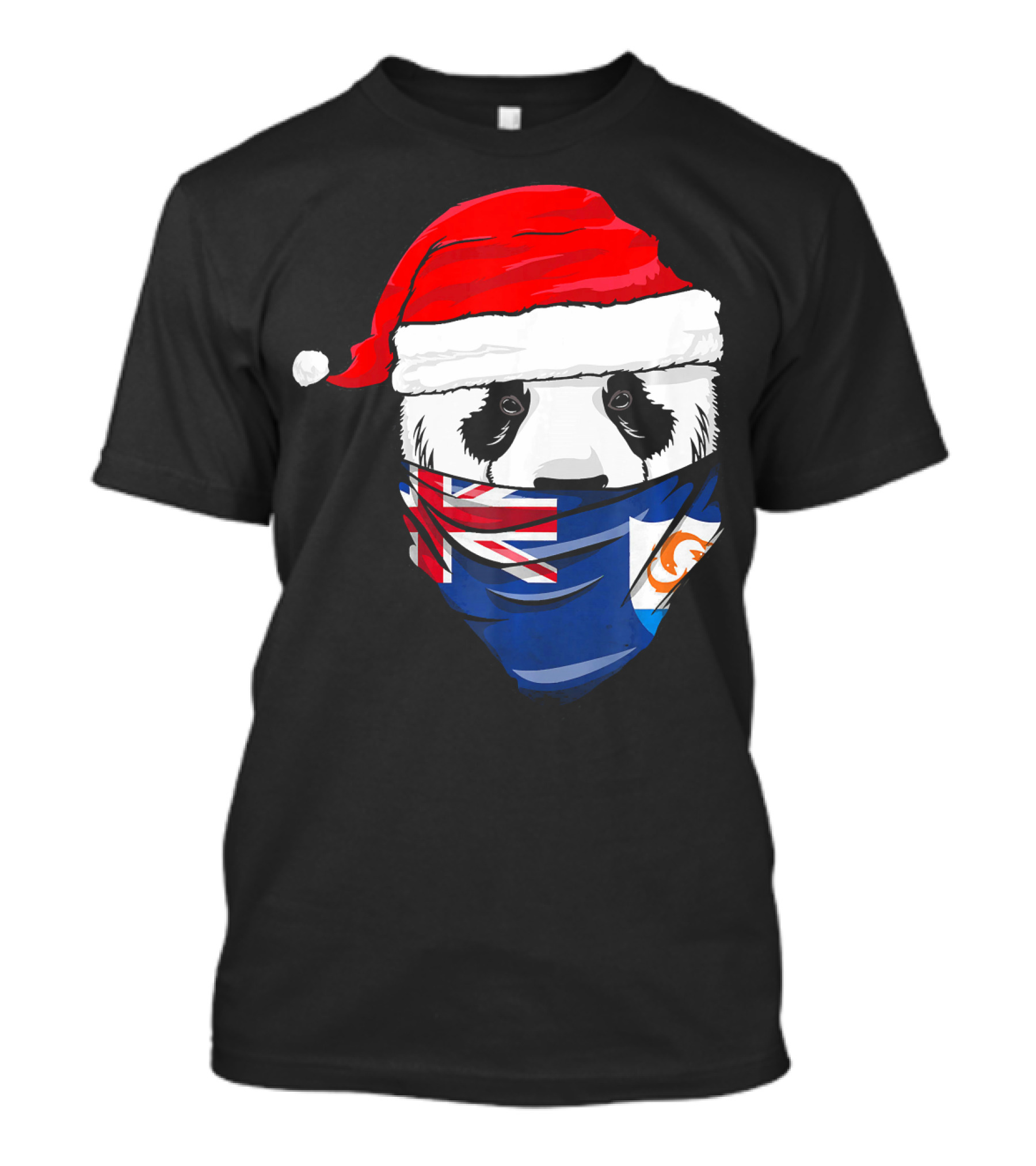 Panda With Santa Hat And Anguilla Flag Face Mask T-Shirt