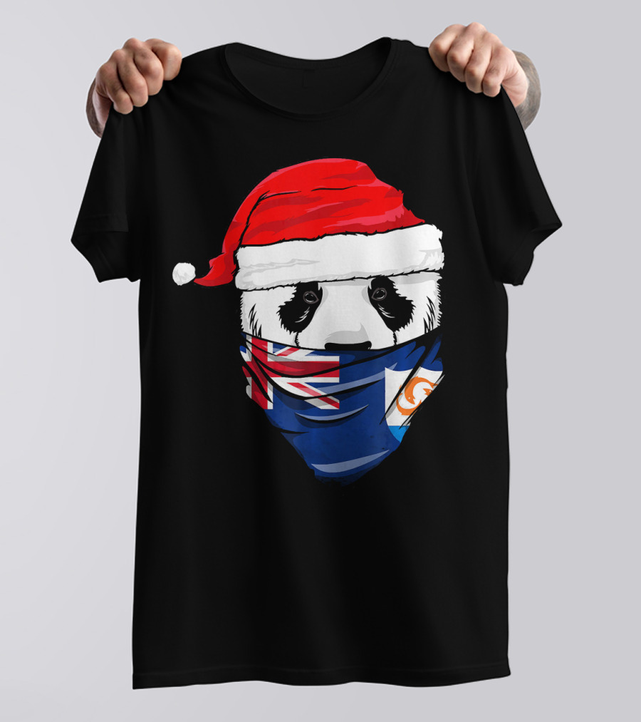 Panda With Santa Hat And Anguilla Flag Face Mask T-Shirt