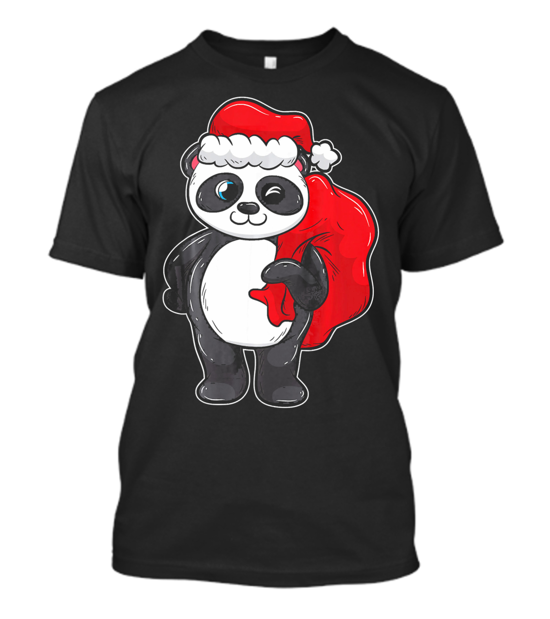 Panda With Santa Hat And Red Sack T-Shirt