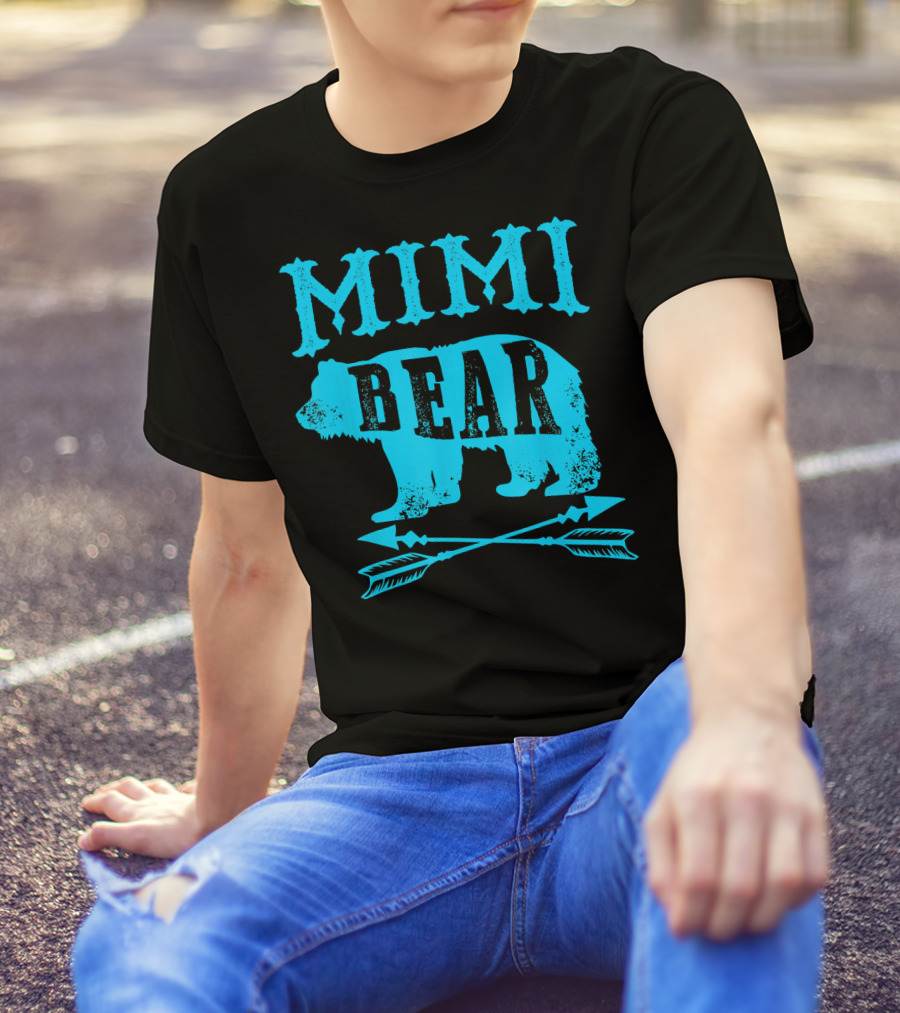 Mimi Bear Grandmother Blue Bear Silhouette With Arrows T-Shirt
