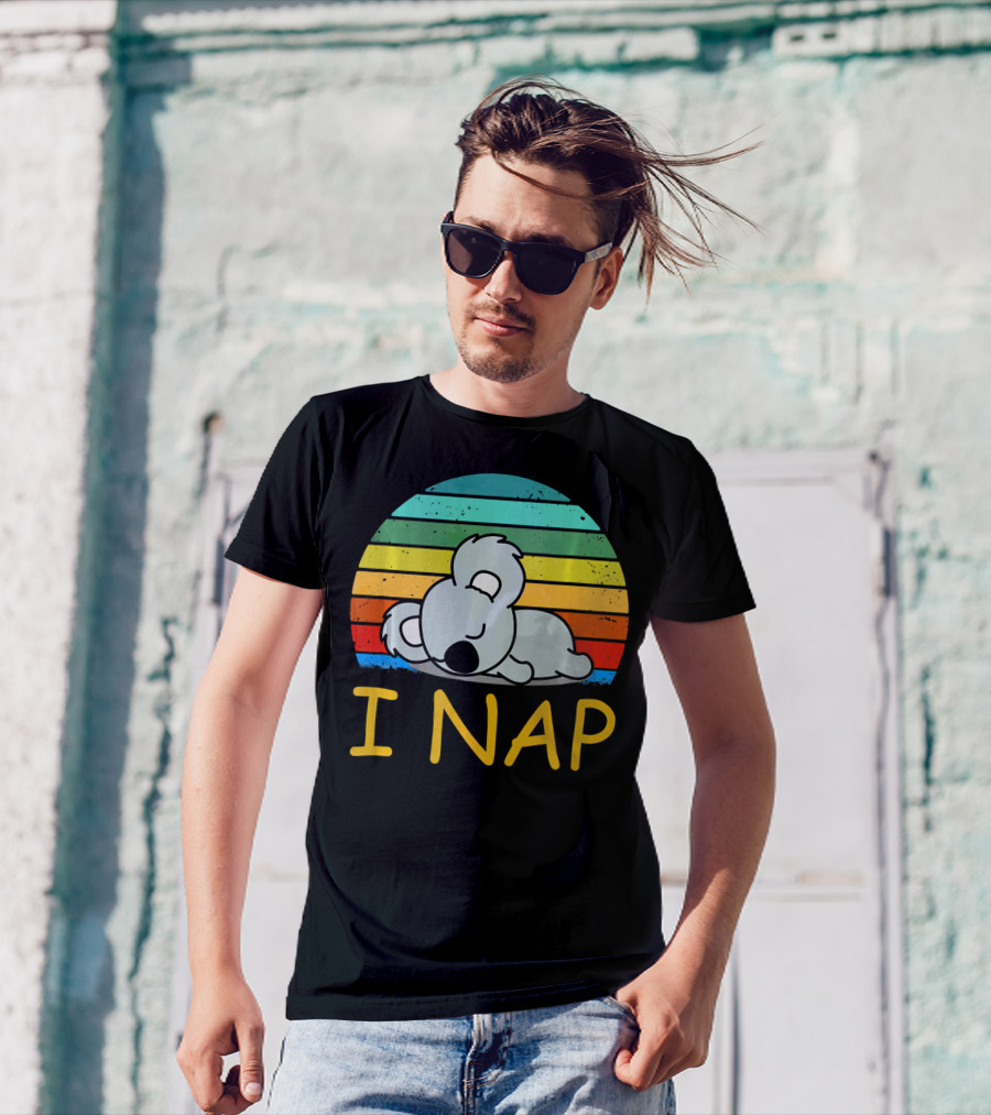 Nope Funny Lazy Koala I Nap Retro Rainbow Stripes T-Shirt