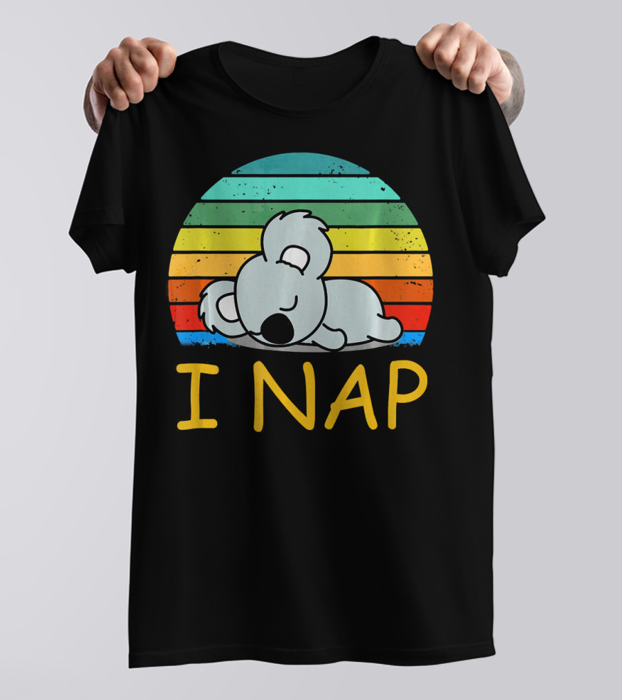 Nope Funny Lazy Koala I Nap Retro Rainbow Stripes T-Shirt