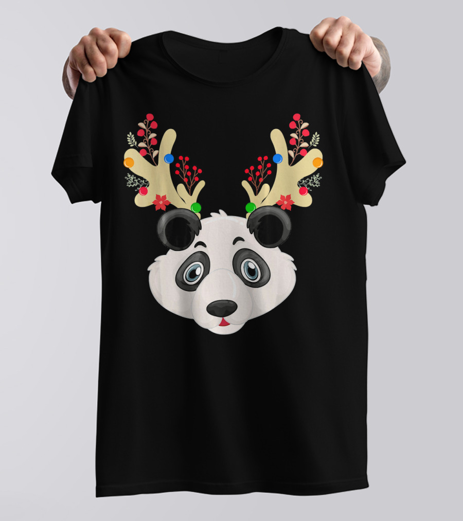 Panda Reindeer Christmas Tree Antler Santa T-Shirt