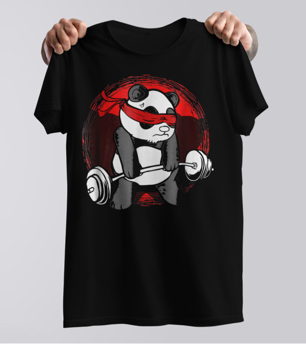 Panda Bear Deadlift Ninja Workout Gym Red Mask Powerlifting Training T-Shirt