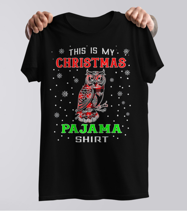 This Is My Christmas Pajama Shirt Red Plaid Owl Lover Animal T-Shirt