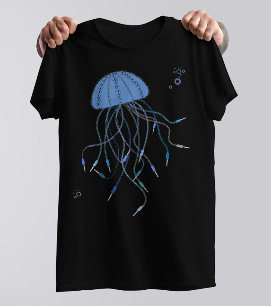 Modular Jellyfish Synth Audio Cables Art With Jack Plugs T-Shirt