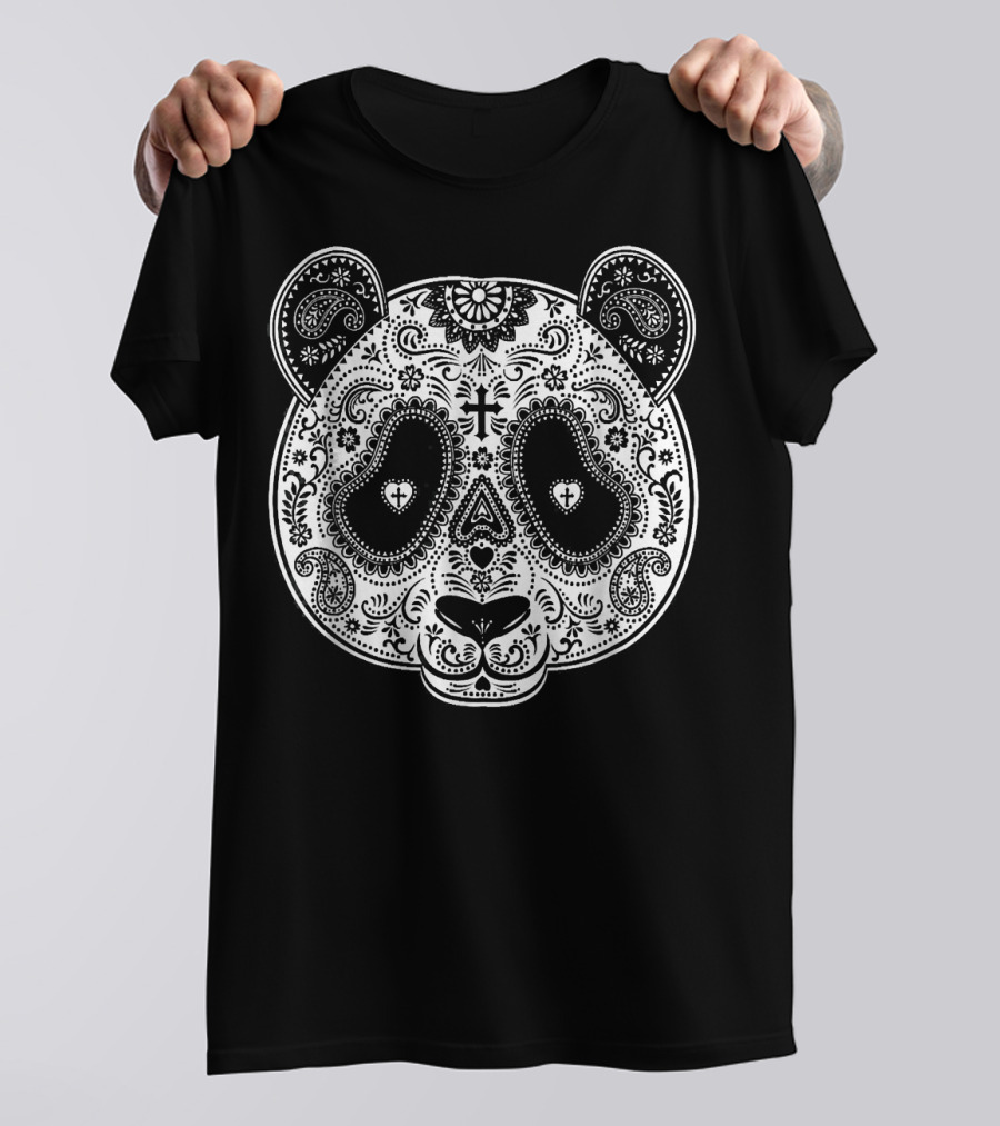 Panda Sugar Skull Day Of The Dead Mexican Calavera T-Shirt
