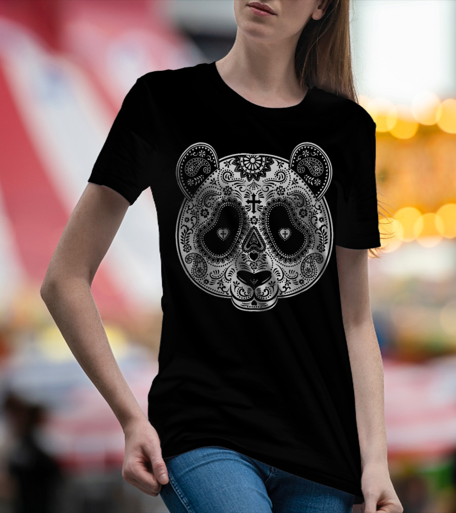 Panda Sugar Skull Day Of The Dead Mexican Calavera T-Shirt