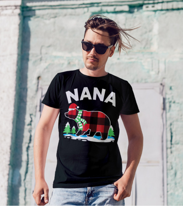 Nana Bear Buffalo Plaid Winter Holiday Family Match T-Shirt