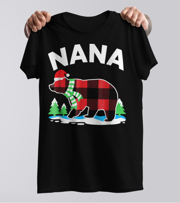 Nana Bear Buffalo Plaid Winter Holiday Family Match T-Shirt