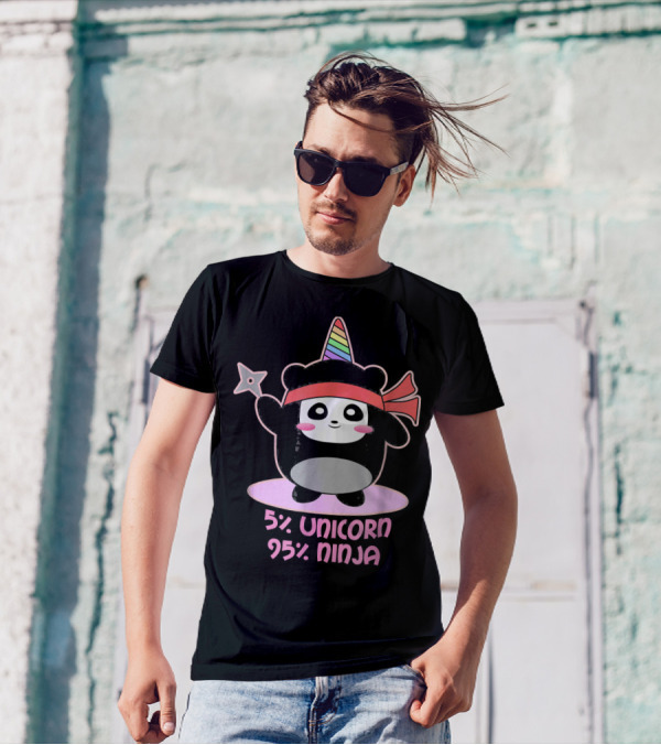 5% Unicorn 95% Ninja Pandacorn Throwing Star T-Shirt
