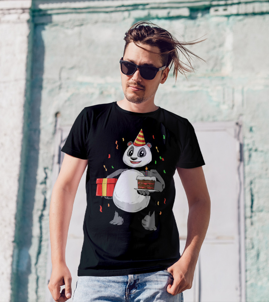 Panda Birthday Party With Cake And Gift T-Shirt