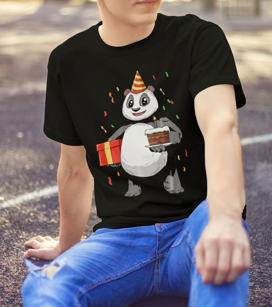 Panda Birthday Party With Cake And Gift T-Shirt