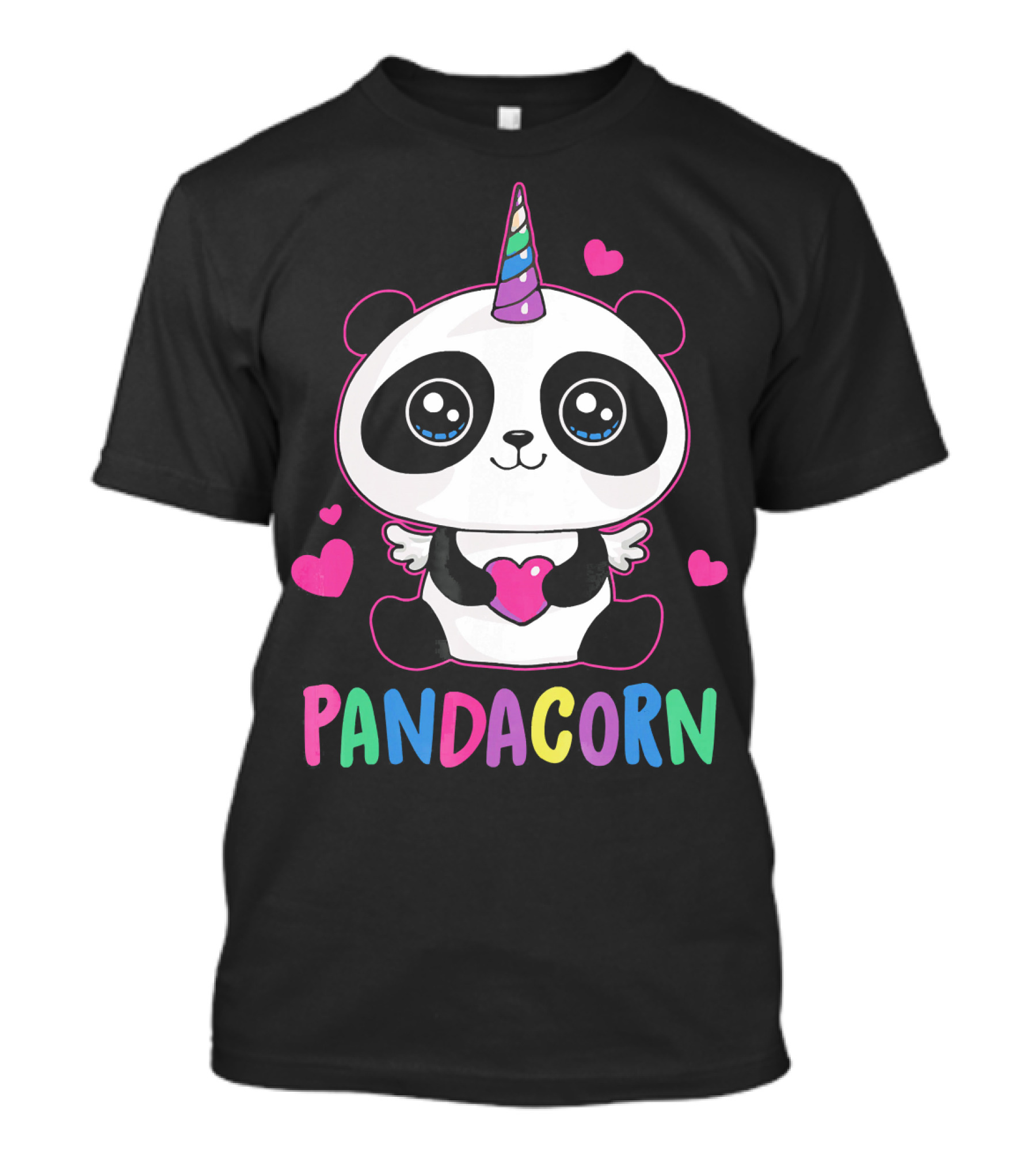 Panda Unicorn Pandacorn With Hearts And Wings T-Shirt
