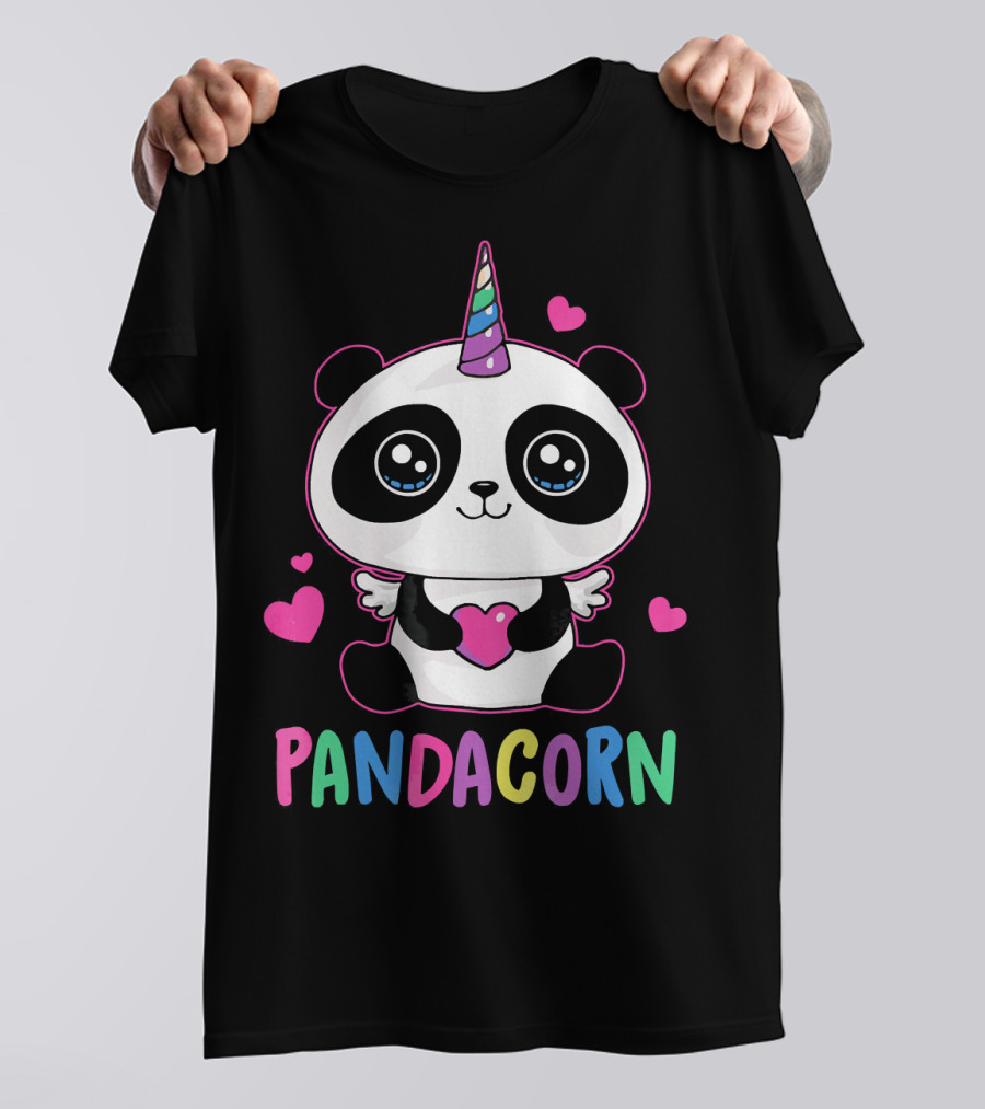 Panda Unicorn Pandacorn With Hearts And Wings T-Shirt