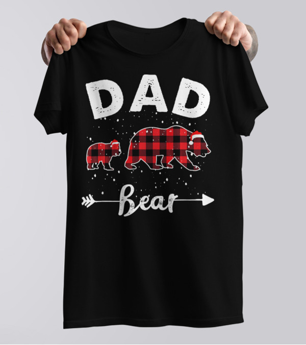 Dad Bear Red Plaid Buffalo Matching Family Holiday T-Shirt