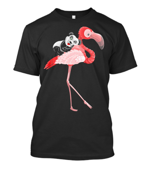 Panda Riding A Flamingo Bird T-Shirt