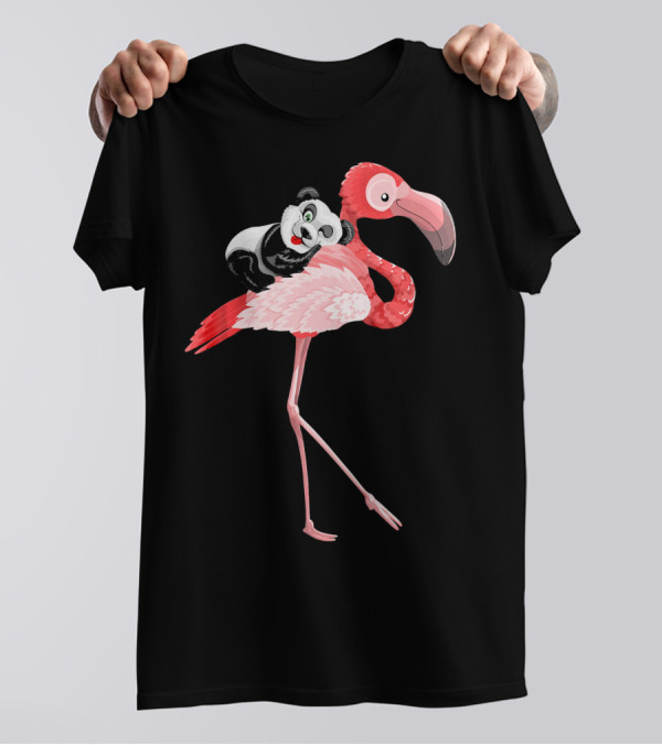 Panda Riding A Flamingo Bird T-Shirt