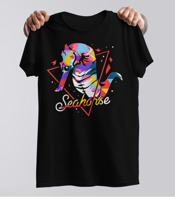 Seahorse Polygon Art Vibrant Ocean T-Shirt