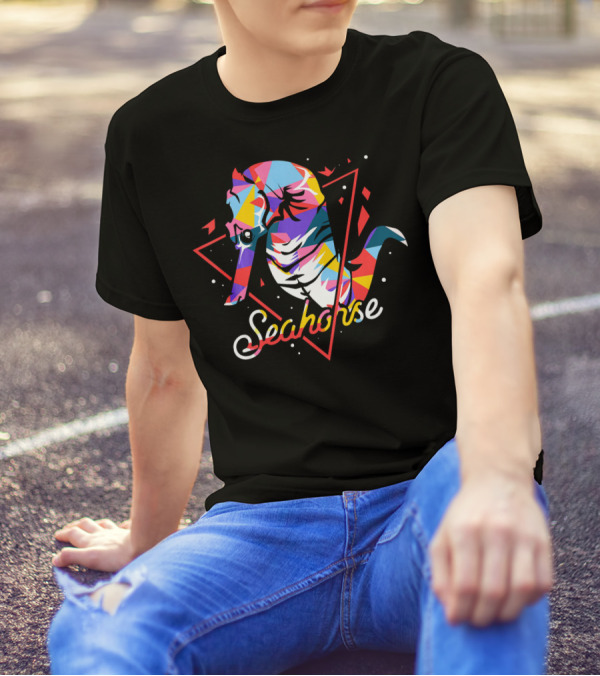 Seahorse Polygon Art Vibrant Ocean T-Shirt