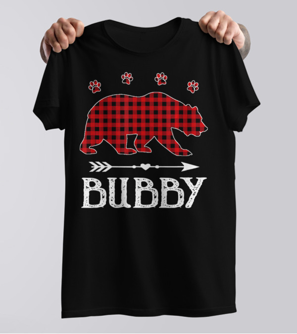 Red Plaid Bubby Bear With Paw Prints And Arrow T-Shirt