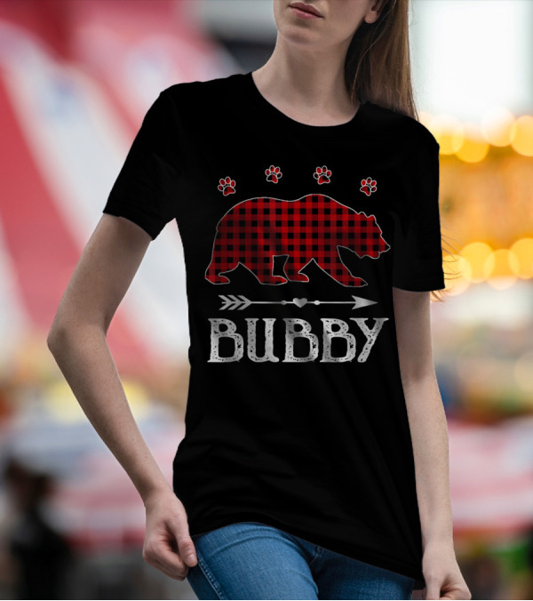 Red Plaid Bubby Bear With Paw Prints And Arrow T-Shirt