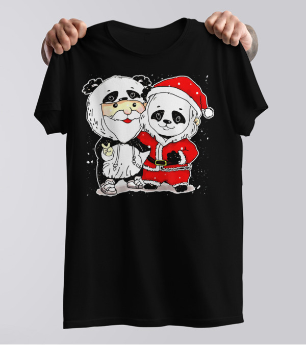 Panda Dressed As Santa Claus Christmas Crewneck T-Shirt