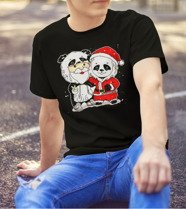 Panda Dressed As Santa Claus Christmas Crewneck T-Shirt