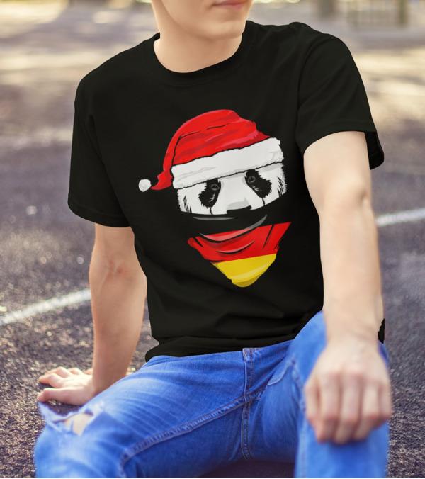 Panda Wearing Santa Hat With Germany Flag Bandana T-Shirt