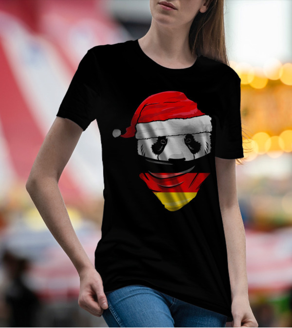 Panda Wearing Santa Hat With Germany Flag Bandana T-Shirt
