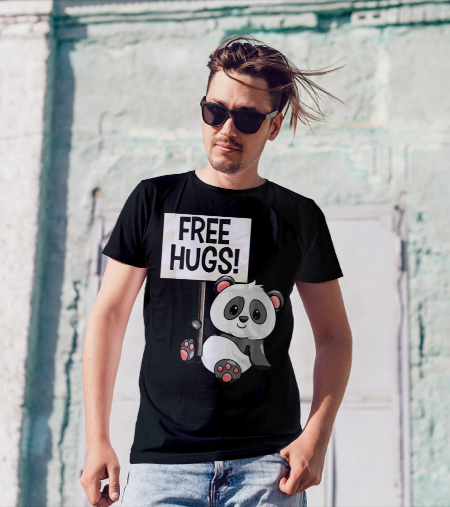 Free Hugs Cute Panda Bear With Sign T-Shirt