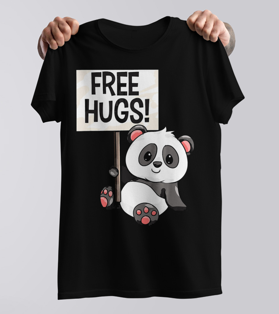 Free Hugs Cute Panda Bear With Sign T-Shirt