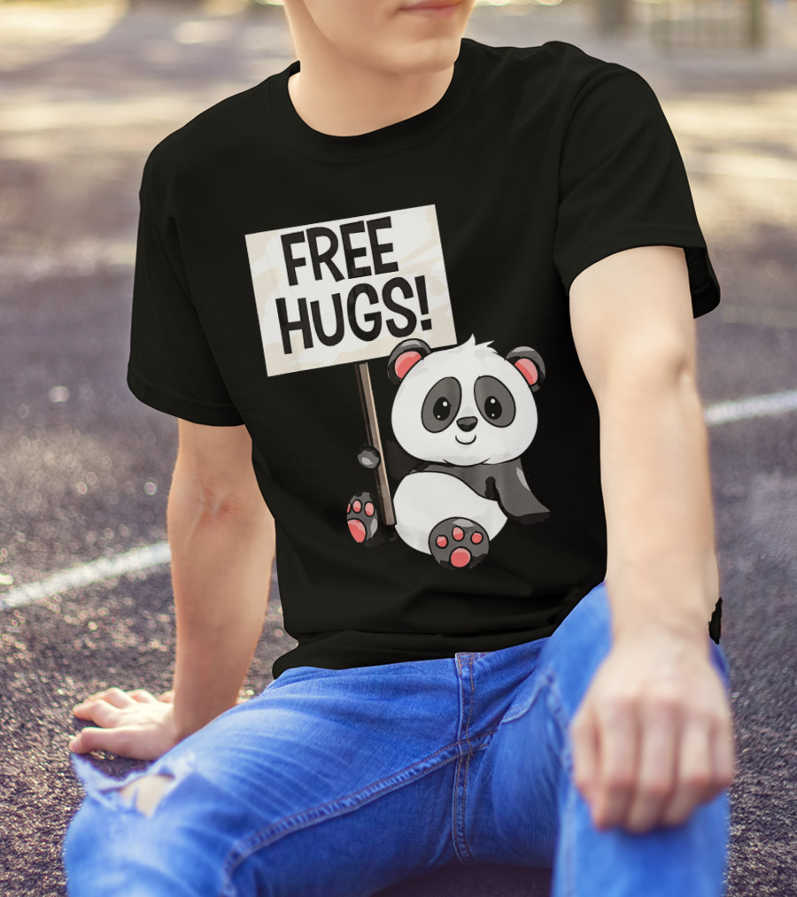 Free Hugs Cute Panda Bear With Sign T-Shirt