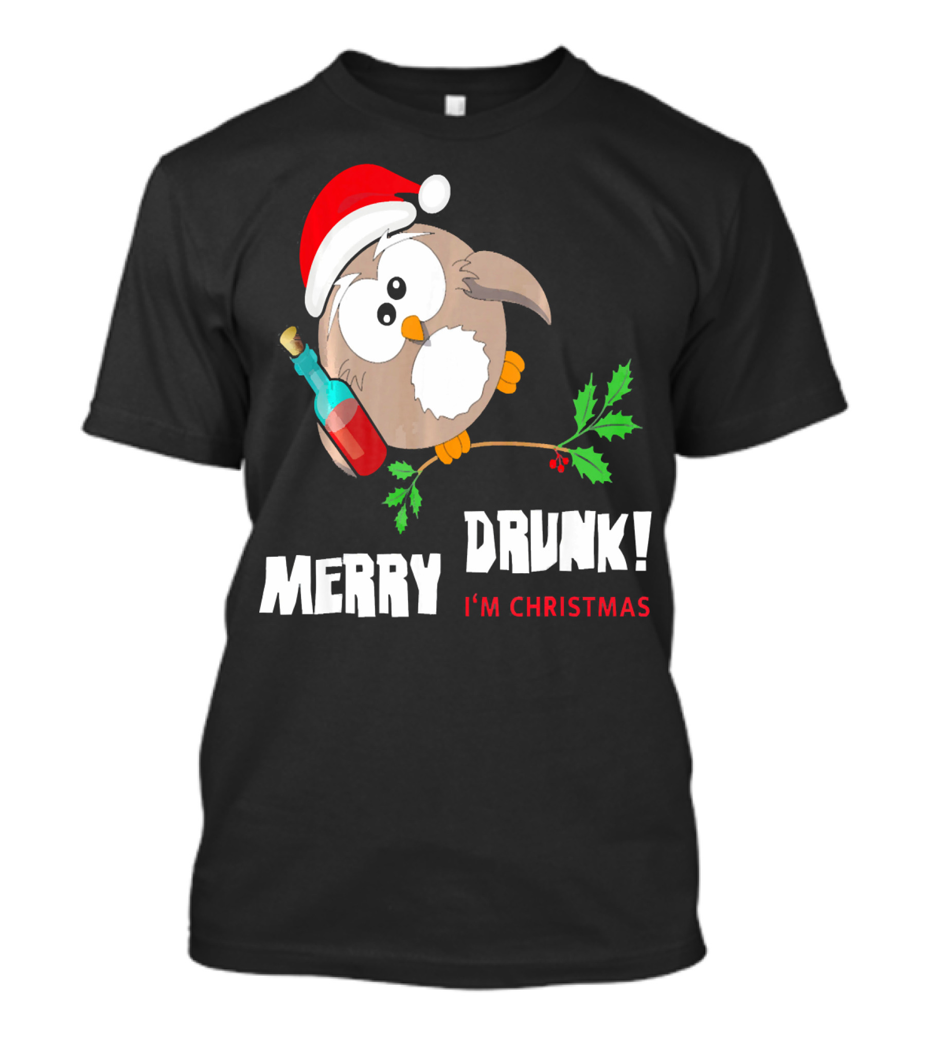 Merry Drunk Owl I'm Christmas Santa Hat Beer Party T-Shirt