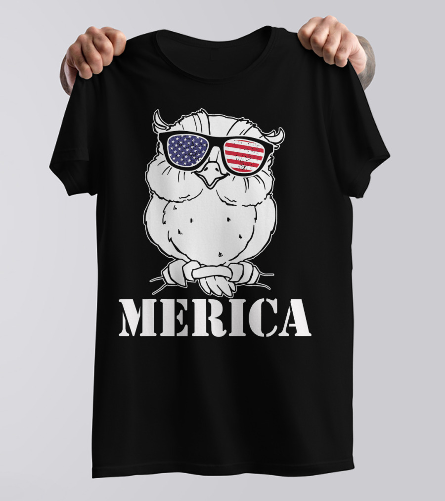Patriotic Owl Merica American Flag Sunglasses 4th Of July T-Shirt