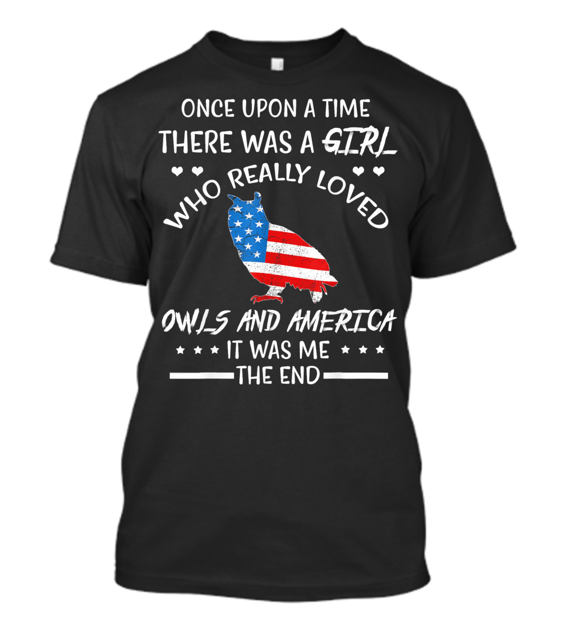 Once Upon A Time There Was A Girl Who Really Loved Owls And America It Was Me The End T-Shirt