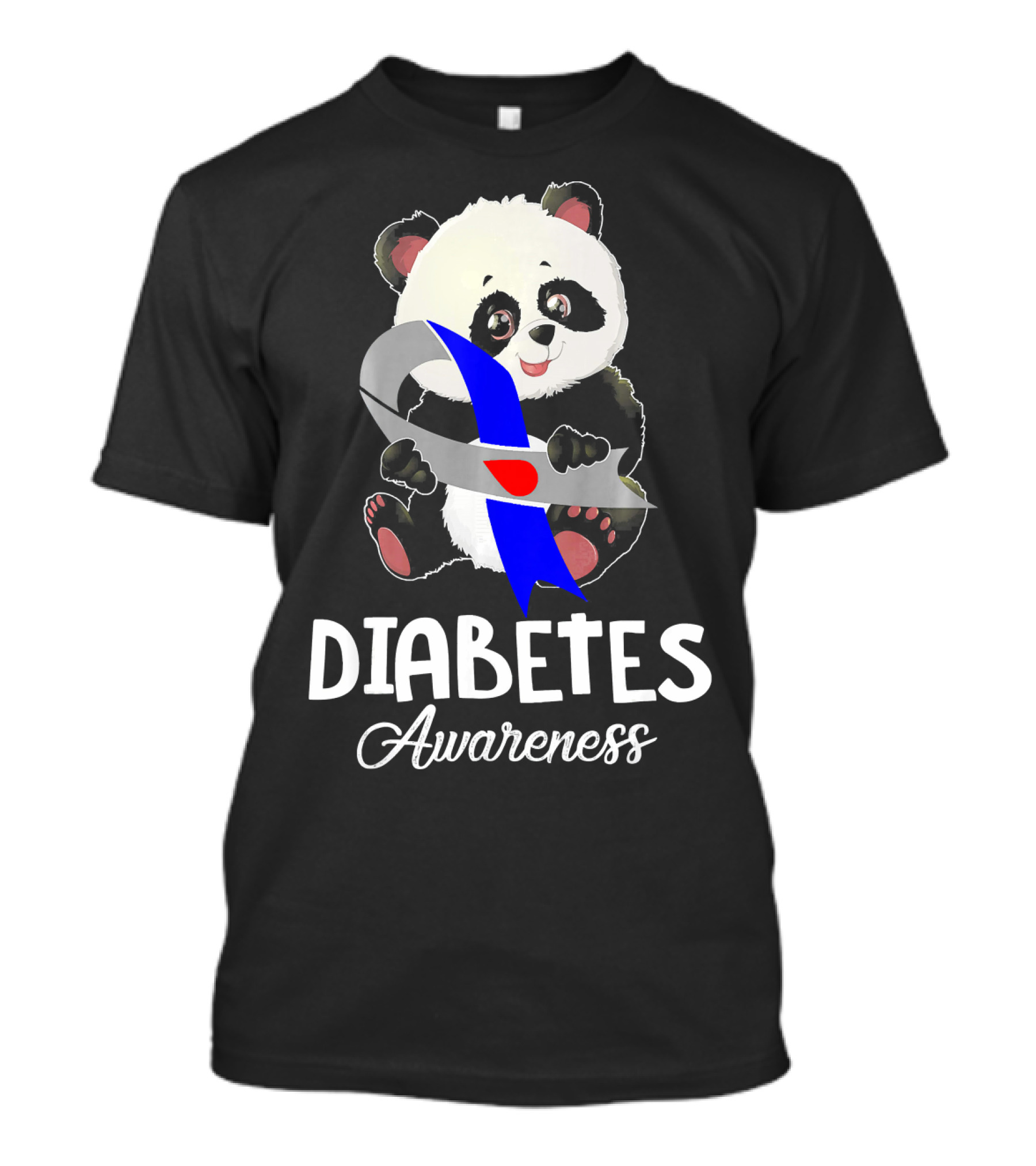 Panda With Blue Gray Ribbon Diabetes Awareness T-Shirt