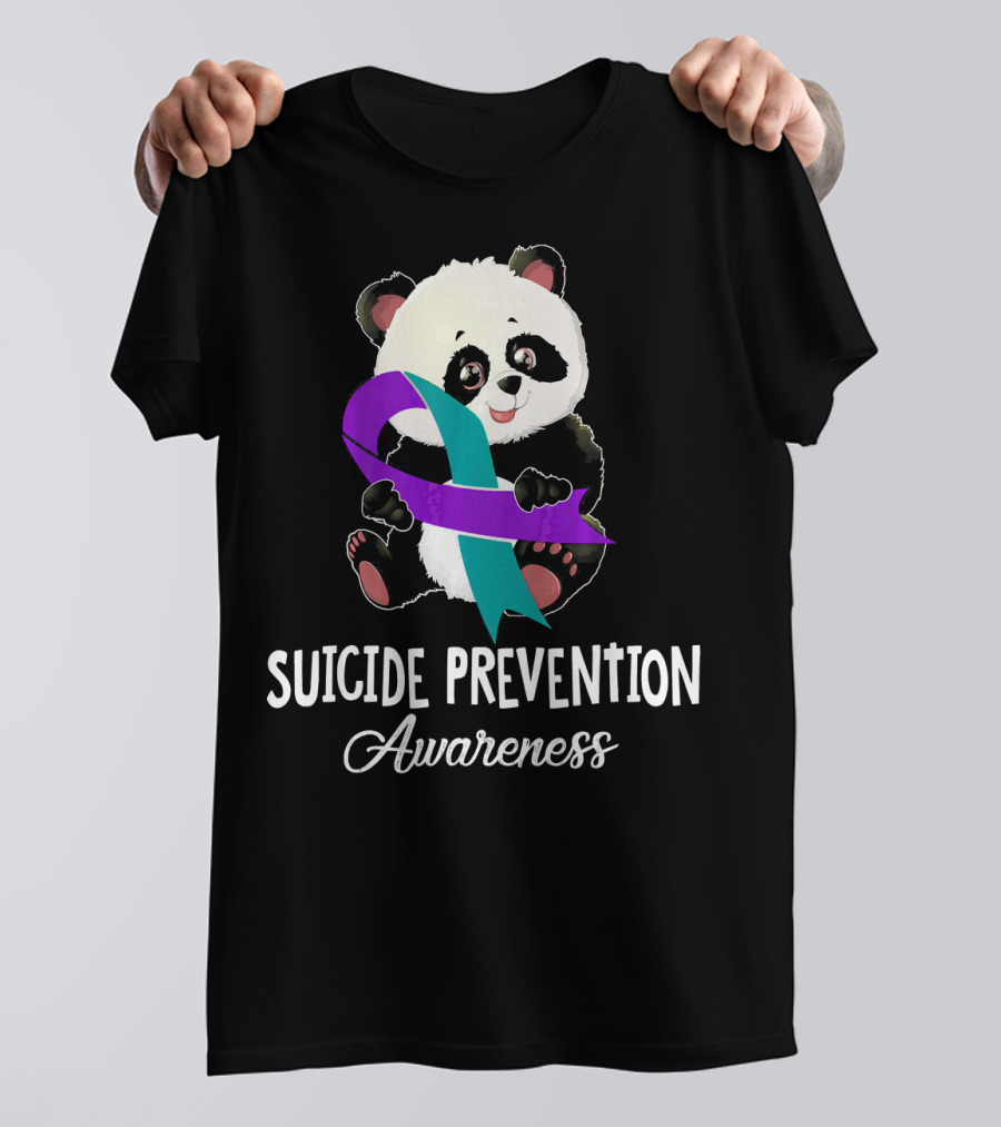 Panda With Teal And Purple Ribbon Suicide Prevention Awareness T-Shirt