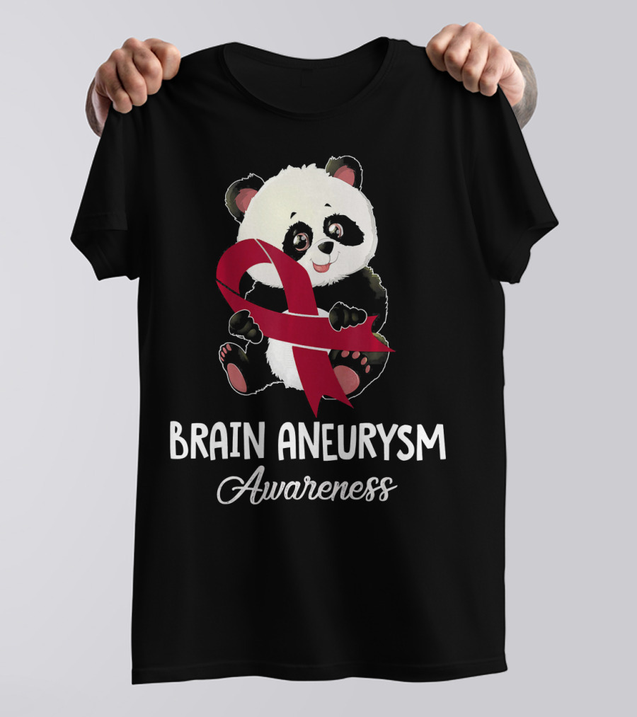Panda Brain Aneurysm Awareness Burgundy T-Shirt
