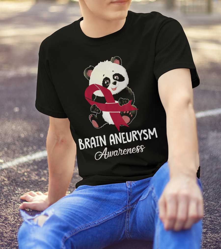 Panda Brain Aneurysm Awareness Burgundy T-Shirt