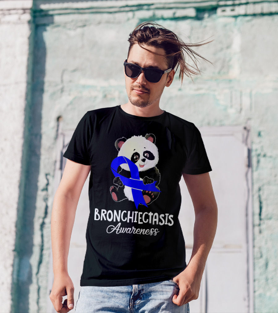Panda Bronchiectasis Awareness Blue T-Shirt