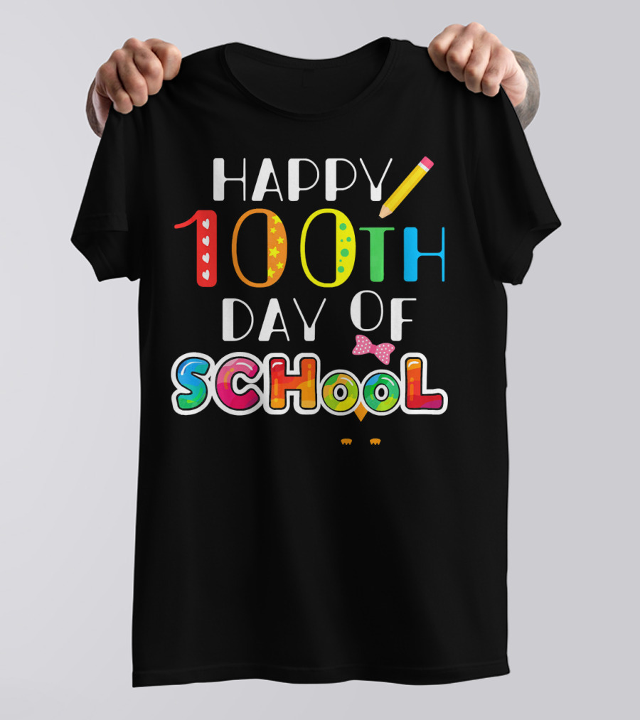 Happy 100th Day Of School Owl Bow Colorful Letters T-Shirt