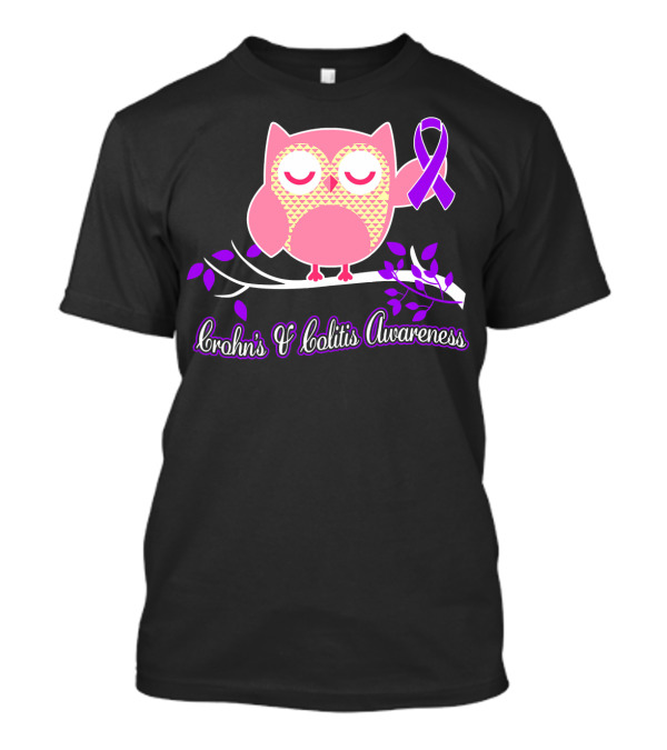 Crohn's And Colitis Awareness Owl With Purple Ribbon On Branch T-Shirt
